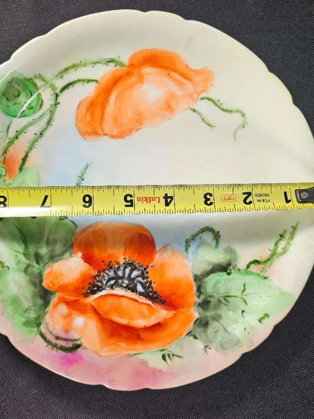 Antique JPL Pouyat Limoges France Hand Painted Orange Poppy Porcelain Plate